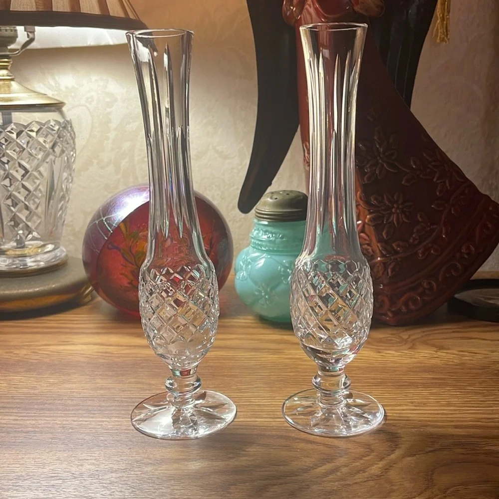Set of 2 Vintage Waterford crystal vases ,both signed at base 9”